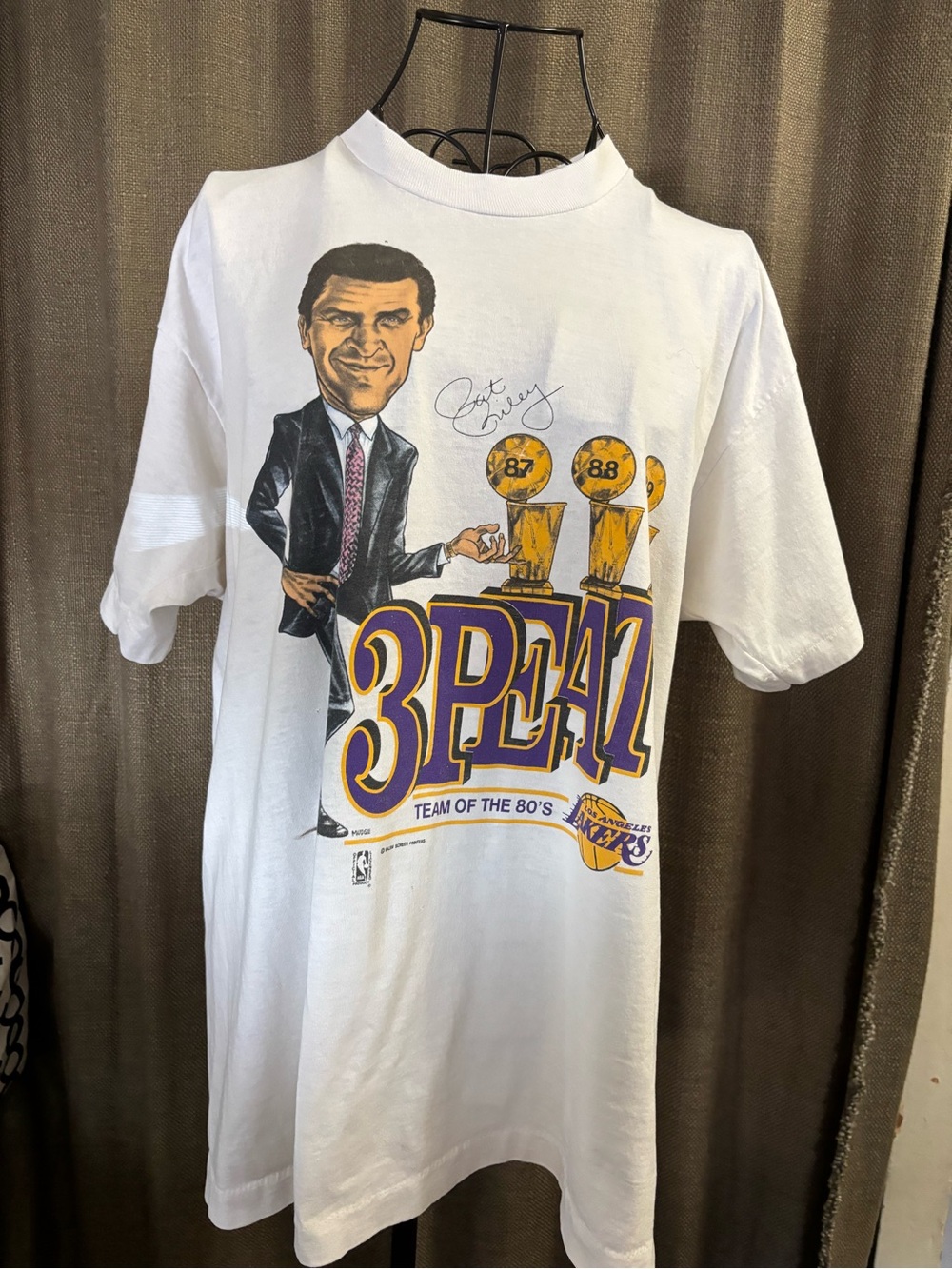 Vintage Screen Stars White Lakers 3-Peat Graphic Tee - Purple & Gold Accents